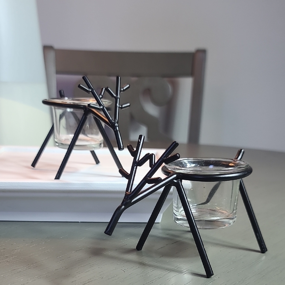 Black Metal Reindeer Candle Holders